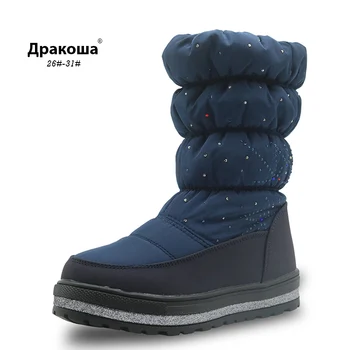 

Apakowa Fashion Waterproof Winter Boots with Rhinestone Print Unisex Snow Boots Thicken Plush Woolen Lining Warm Children Shoes