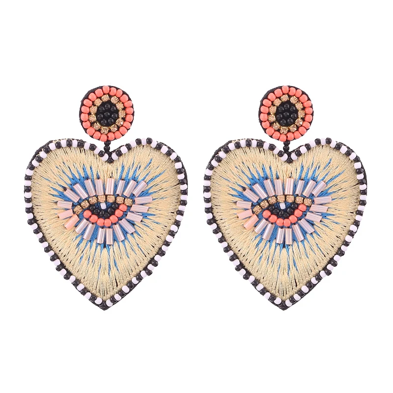Bohemian Multicolor boho Lovery Heart Dangle Earring For Women Trendy Rhinestone Abalone Shell Statement Wedding Jewelry Gift