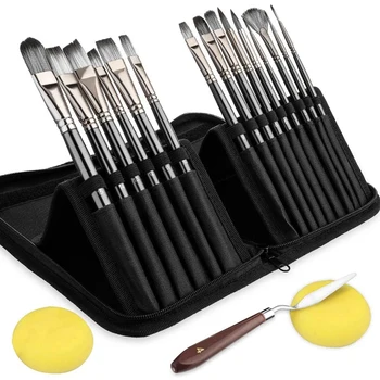 

15PCS Acrylic Paint Brushes Set, Acrylic, Watercolor and Gouache Painting Brushes forAmatures and Professional Painter