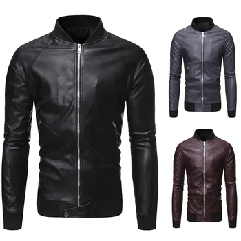

Men's Autumn Winter Leather Jackets Men's Casual Repair Stand-up Collar Leather Coats Solid Color Motorcycle Faux PU Jackets