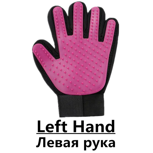 guante para gato dog Grooming Glove pet products mascotas cat Deshedding Hair Remove Cleaning Puppy Massage dla psa gatos perros Pink Left Hand