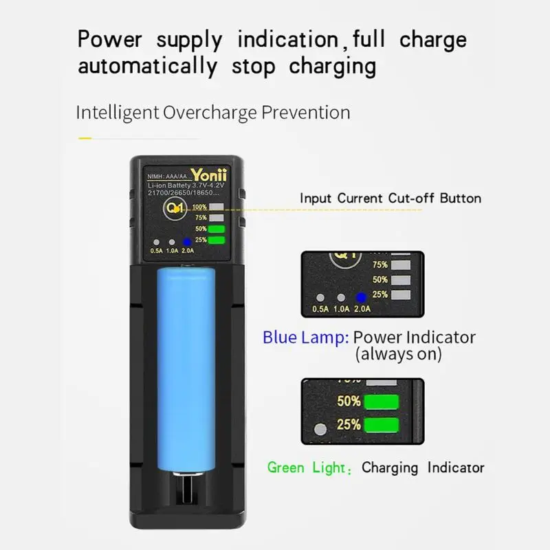 

USB 18650 Battery Smart Charger For 18650 21700 22650 Rechareable Li-ion Battery K92F