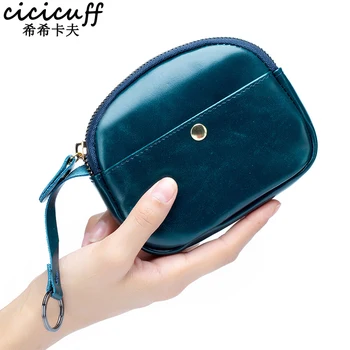 

Genuine Leather Coin Purses Women's Small Change Pocket Money Bags with Key Holder Oil Wax Leather Zipper Kids Mini Pouch Wallet