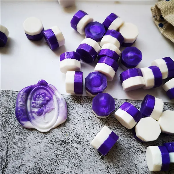 Большие 30 штук двухцветные Ретро Восьмиугольные штамповки запечатывания восковых бусин сургучные штампы для конверт для приглашения на свадьбу декоративные - Цвет: purple and white