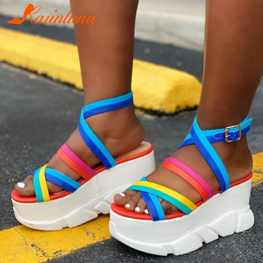 

KARINLUNA Brand Design Wedges High Heels women's Sandals Fashion Mulitcolor Platform Summer Sandals Women Party Sexy Shoes Woman