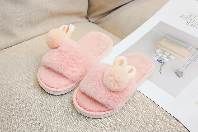 Autumn Winter New Fashion Children Slippers Solid Color Plush Girls Shoes Cartoon Floor Shoes Home Keep warm Slippers s892