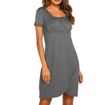 

Women Maternity Dress Breastfeeding Skirt Pregnant Nursing Short Sleeve Skirt Nightdress L