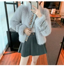  FANIECES шуба  Elegant White Faux Fur Coat Thick Warm Luxury Short Fur Outwear Pearl Buttons Women's Winter Jacket шуба женская 