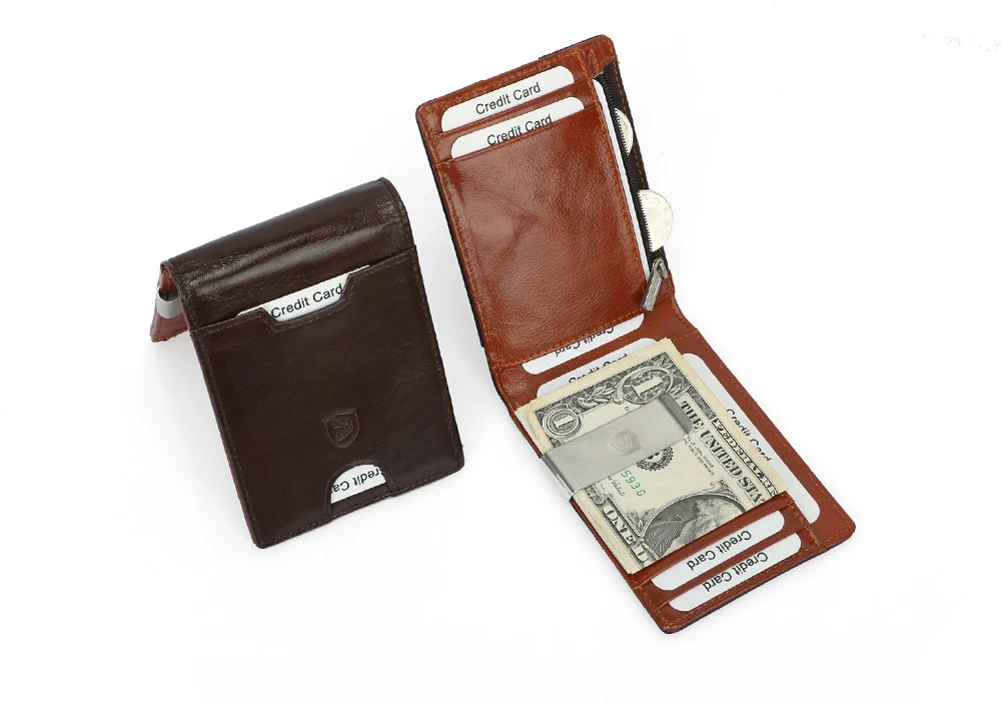 Men's Leather Slim Magnetic Clip Front Pocket Wallet ID Credit Card Holder