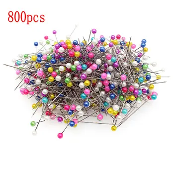 

800 Pcs Round Pearl Head Dressmaking Pins Weddings Corsage Florists Sewing Pin