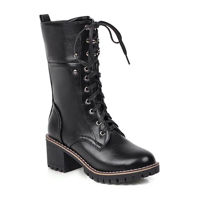 YMECHIC/бордовые, черные, коричневые ботинки на шнуровке Женская обувь в готическом стиле на высоком блочном каблуке байкерские ботинки в байкерском стиле - Цвет: Черный