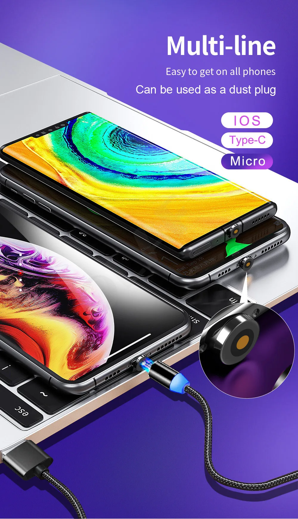 Олаф 2 м Магнитный Micro USB кабель для iPhone samsung Android мобильный телефон Быстрая зарядка usb type C кабель магнит зарядное устройство провод шнур