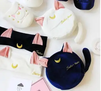 

Card Captor Sakura Sailor Moon Luna Cat Anime Cartoon Soft Plush Kawaii Zipper Handbag Purse Girls Creative Cosmetic Make Up Bag