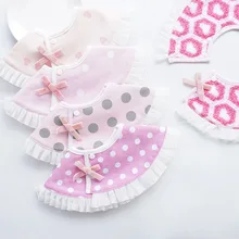 INS корейско-стильная одежда для младенцев(360-градусов Круглый Поворотный нагрудник детская натуральный хлопок нагрудники кружевное платье на лямках