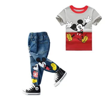 

Summer Baby Boys Sweatshirt Mickey Sets For Girls T-shirt Jean Pants Kids Clothes Suit Cartoon Mickey Baby Sets Children Clothes