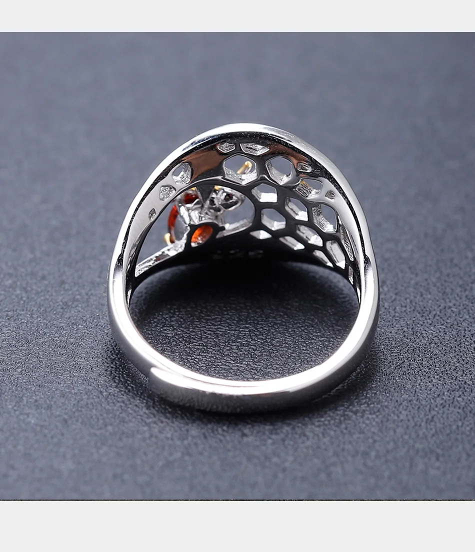 Gem балетки 925 пробы Серебряные; золотые кольцо с пчелиными сотами 0.28Ct натуральный гранатовый родолит кольцо ручной работы для Для женщин, хорошее ювелирное изделие