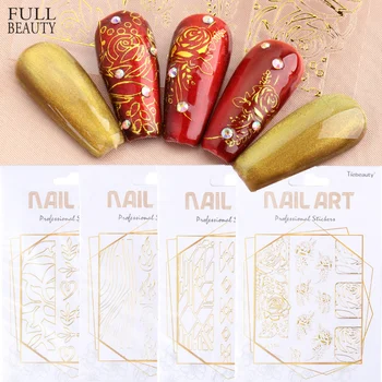 

Gold 3D Nail Sticker Geometry Stripe Lines Sliders Flowers Adhesive Nail Decals Foil Manicure Nail Art Decoration CHFL4013-4024