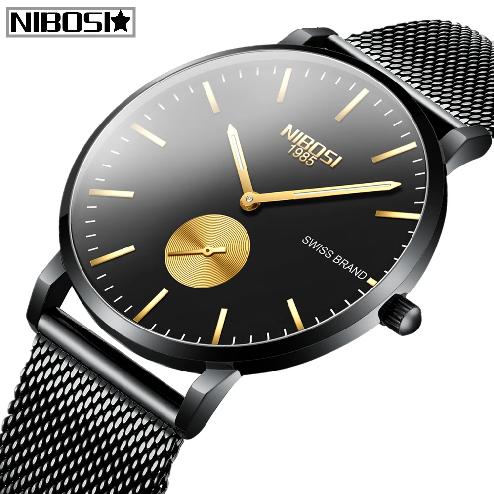 Ceny Relogio Masculino Fashion Watch mężczyźni NIBOSI wodoodporny Slim siateczkowy pasek minimalistyczny zegarki na rękę dla mężczyzn zegarek kwarcowy sport zegar