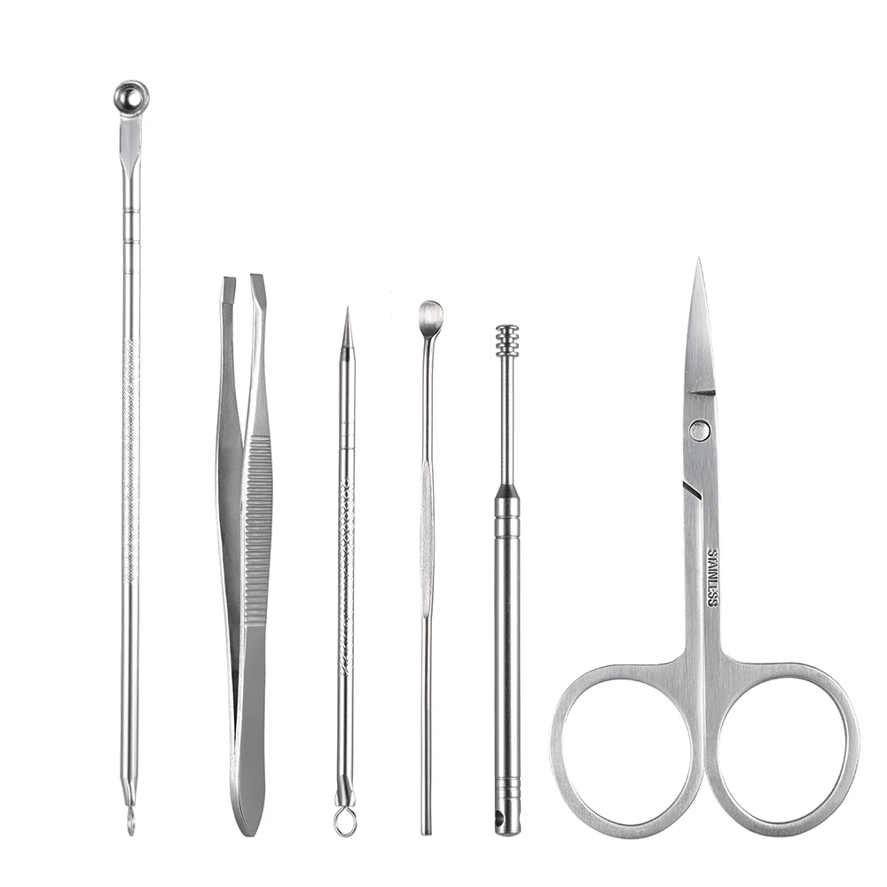 16Pcs Stainless Steel Nail Clipper Set Manicure Pedicure Set Cutter Scissor Tweezer Earpick Blackhead Needles PU Bag Included
