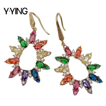 

Y·YING Rainbow Multi Color Cubic Zirconia Pave Dangle loop hook Earrings Drop Earrings luxury for women
