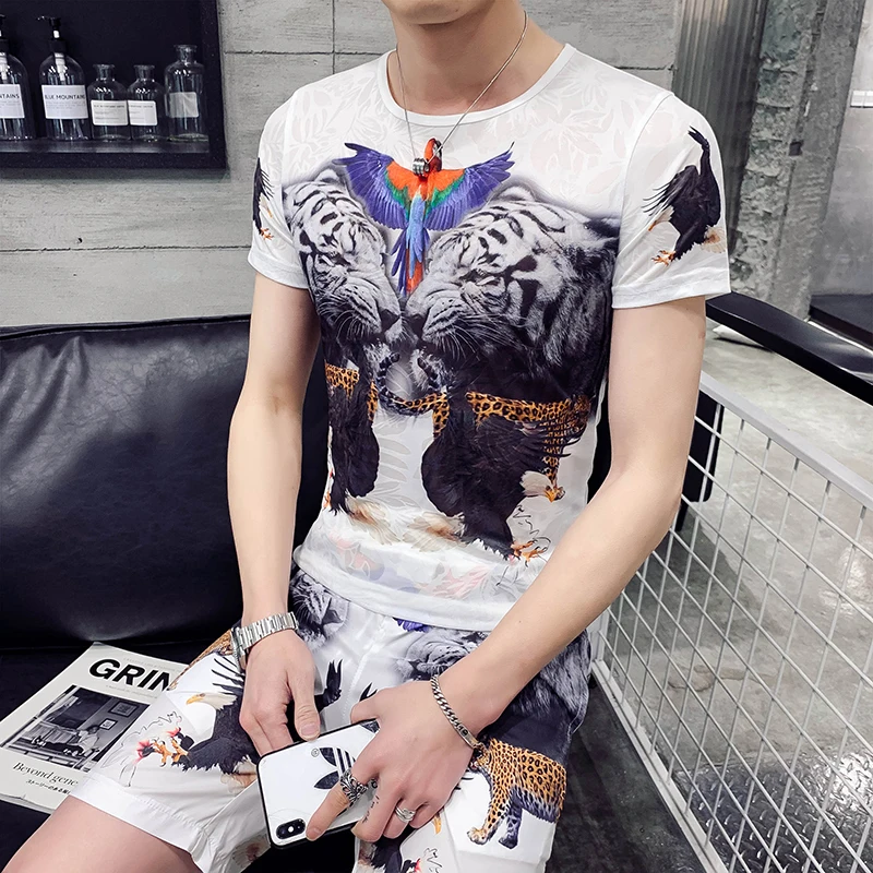 Футболка zomer+ шорты tweedelige Mannen Mode Sportkleding Комплект футболок с принтом Persoonlijkheid Mannen's t-shirt Kleding
