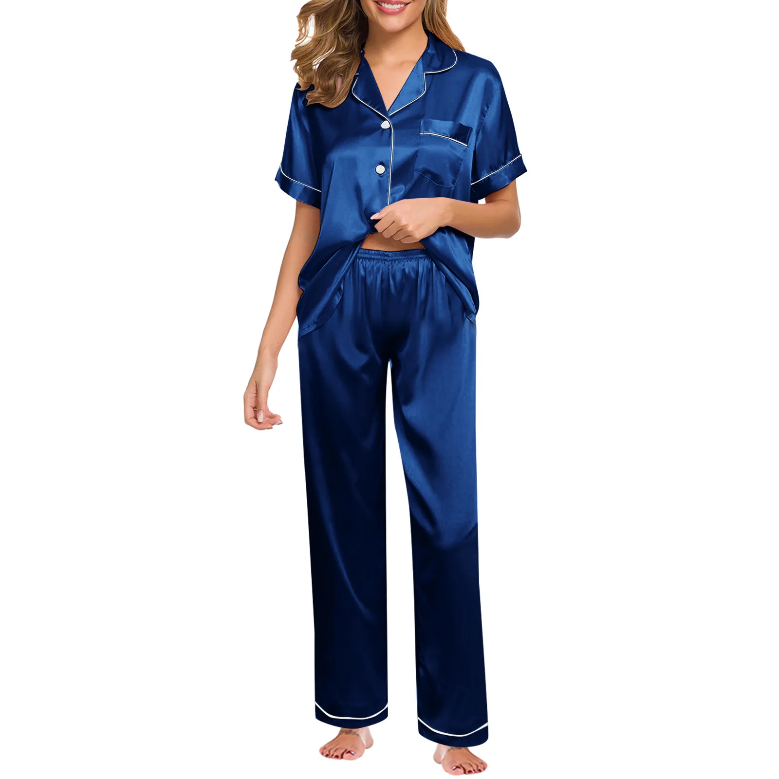Womens Silk Satin Pajamas Pyjamas Set Sleepwear Pijama Pajamas Suit Female Sleep Two Piece Set Women's Loungewear 5XL Plus Size