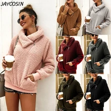 JAYCOSIN, Женская толстовка, отложной воротник, молния, длинный рукав, карман, однотонный, флис, сохраняющий тепло, толстовка, зимний свитер, пуловер, Топ