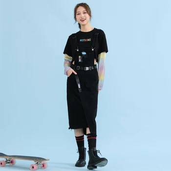 

IEF Spring Denim Strap Dress Fashion Women Sleeveless Irregular High Waist Female Mid Long Dresses 0D06A-D9668-