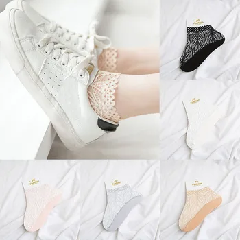 

Sexy Lace Floral Socks Women Summer Hot Socks Lace Ruffle Soft Pleats Elastic Fishnet Short Ankle Socks Black White Transparent