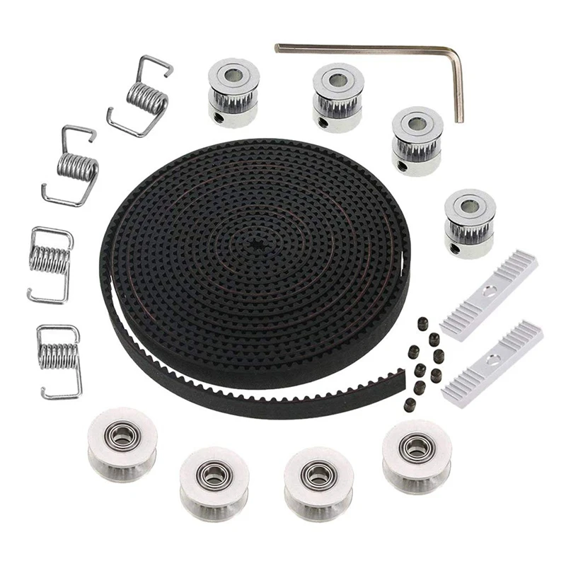 5Mx6Mm Gt2 Timing Belt +4Pcs 20 Tooth 5Mm Inner Diameter Pulley Idler + 4Pcs Tensioner Spring Torsion +2Pcs Gear Clamp Mou | Компьютеры и