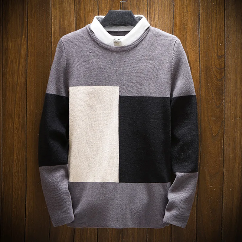 Zogaa, осенне-зимний мужской свитер, свитер в стиле пэчворк, модная верхняя одежда в Корейском стиле, пуловер с отложным воротником, свитер