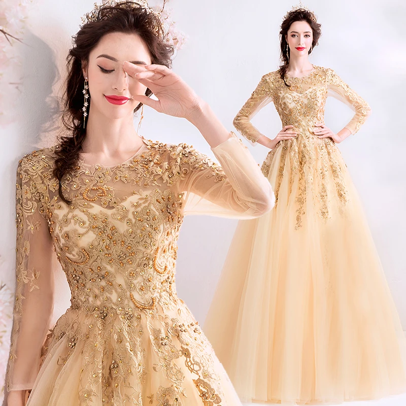 gold long frock