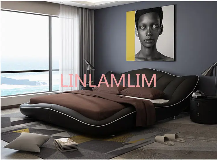 Europe and America Genuine leather bed frame Modern Soft Beds Home Bedroom Furniture cama muebles de dormitorio / camas quarto