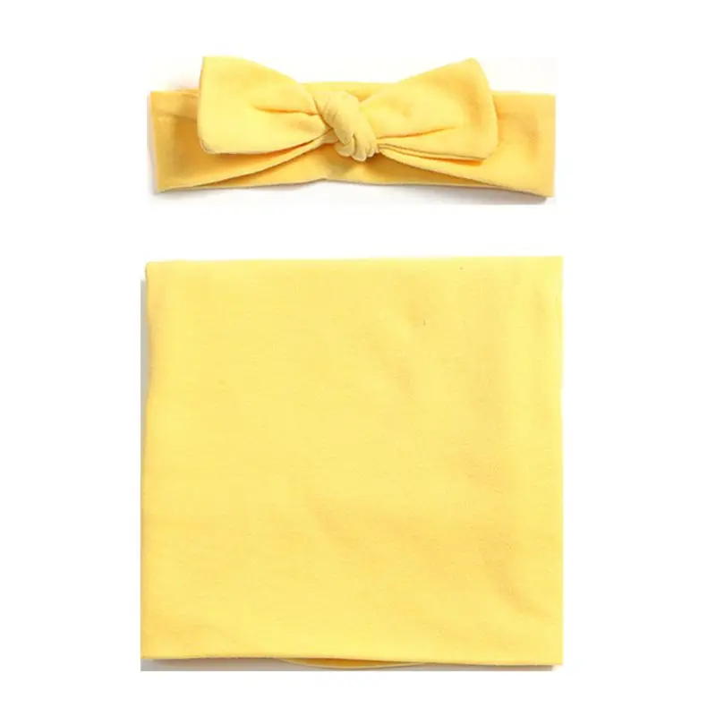 2 шт./компл. сплошной Цвет детское одеяло оголовье, набор простой пеленки для новорожденных повязка на голову Одеяло app.90 x 90 см - Цвет: Yellow