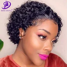 

Miss Dona 13x1 Pixie Cut Wig Human Hair Short Curly Bob Lace Front Wigs Peruvian Human Hair Lace Bob Wigs For Black Women