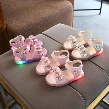 

New Summer LED Light Girls Sandals Flower Kids Shoes Children's Princess Shoes LED Flash Sandals Antiskid Sandal