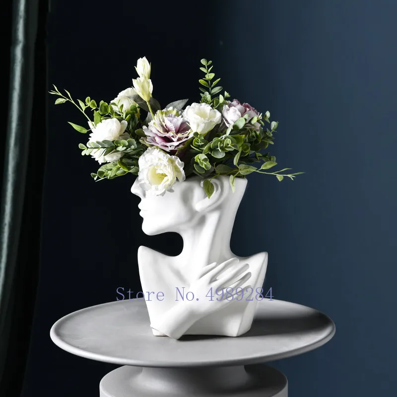 Креативная керамическая ваза в скандинавском стиле, абстрактный цветочный горшок на половину тела с изображением человеческого лица, Современное украшение для дома