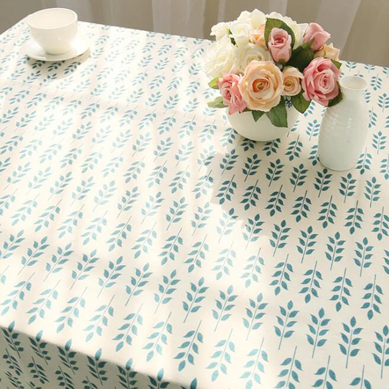 Tablecloths Green Willow Leaf Print Party Table Cover Multifunctional Fresh Style Decoration Rectangular Cotton Line Table Cloth