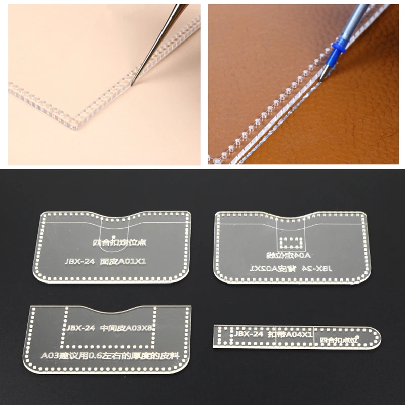 NUBECOM 4pcs DIY Wallet Template Bag Leather Drawing Acrylic Template DIY Business Card Holder Leather Working Tool