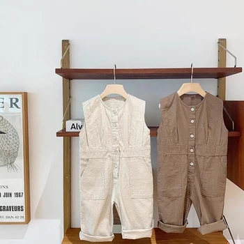

MILANCEL 2020 Japan style kids overalls summer girls jumpsuits linen overalls for boys kids palysuit