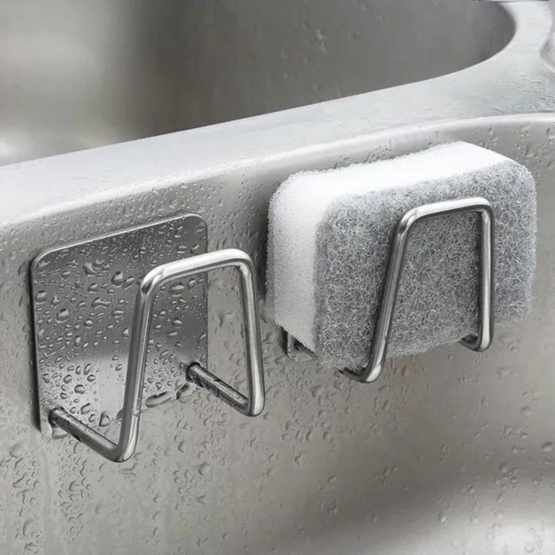 Kitchen Stainless Steel Sink Sponges Holder Self Adhesive Drain Drying Rack Kitchen Wall Hooks Accessories Storage.jpg