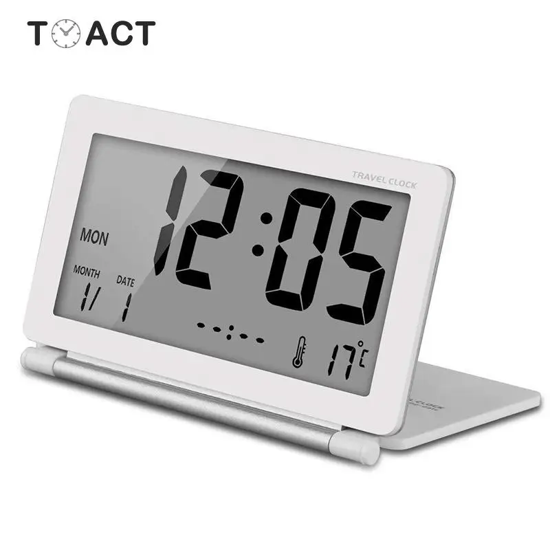  Travel Clock LED Digital Alarm Clocks Multifunction Silent Electronic LCD Large Screen Folding Desk