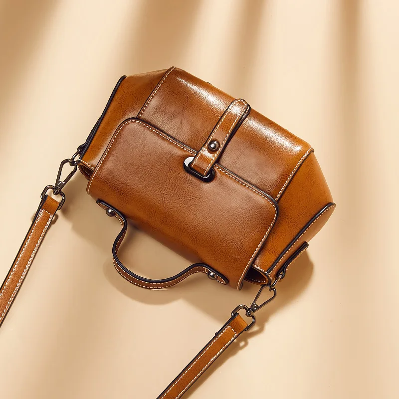 

Oil Wax Cowhide Bag Women's 2019 New Style WOMEN'S Bag Retro Korean-style Versatile Crossbody Bag Handbag 0137