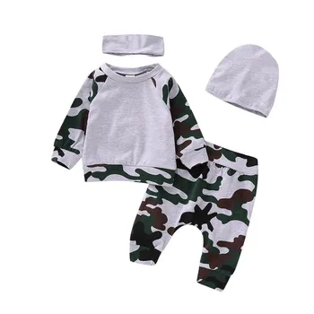 

Spring Autumn Casual Baby Boy Camouflage Long Sleeve Top And Trousers Kids Four-piece Outfit Set