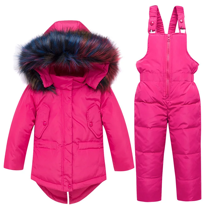 30 градусов, зимняя одежда для девочек, теплые комбинезоны для малышей, комплекты одежды, лыжные костюмы, детская парка, пуховики, пальто, брюки, комбинезон - Цвет: rose Red
