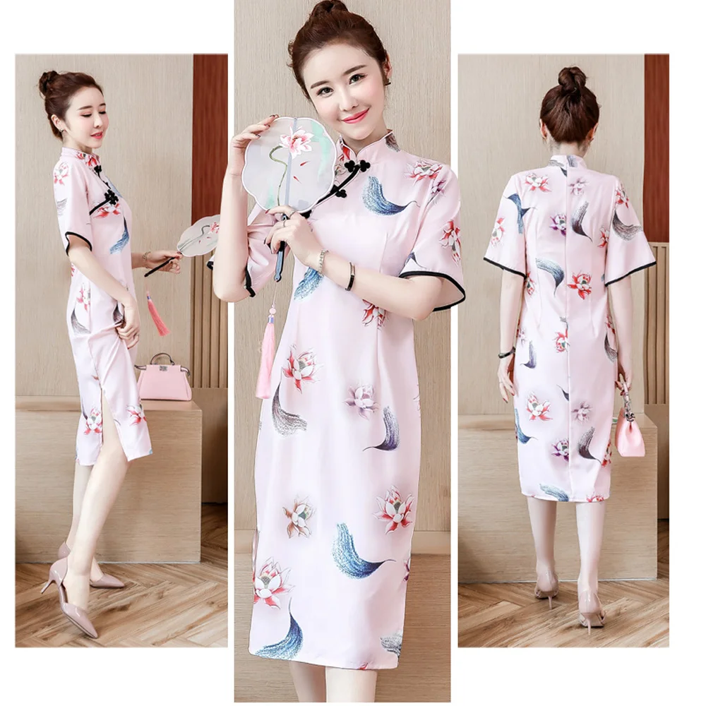 Женское модное летнее китайское платье Cheongsam в стиле ретро с вышивкой, тонкое платье на пуговицах, винтажное китайское традиционное элегантное платье Qipao
