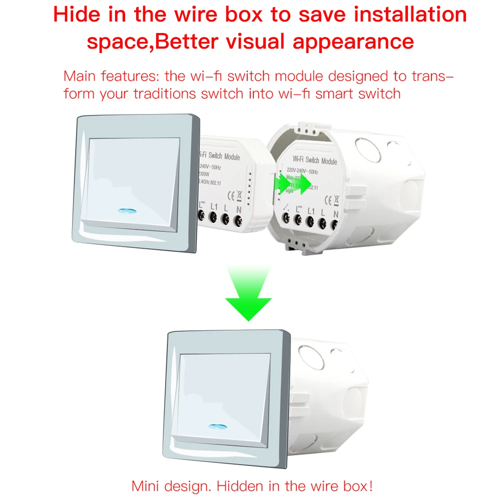 Умный Wifi настенный выключатель модуль DIY 1 банда 1/2 способ дистанционного управления умный переключатель Tuya Smart Works Alexa Echo Google Home