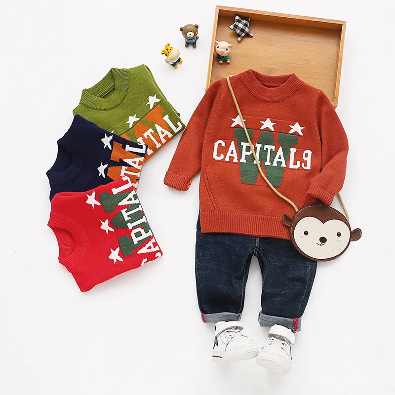 

2018 Autumn BOY'S 4-Color Cute Male Baby Crew Neck Sweater Small Children Core-Spun Yarn Pullover Sweater