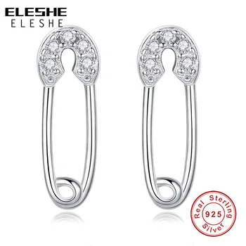 

ELESHE Authentic 925 Sterling Silver Simple Broach Stud Earrings with Crystal CZ Geometric Fine Earrings For Women Party Gift