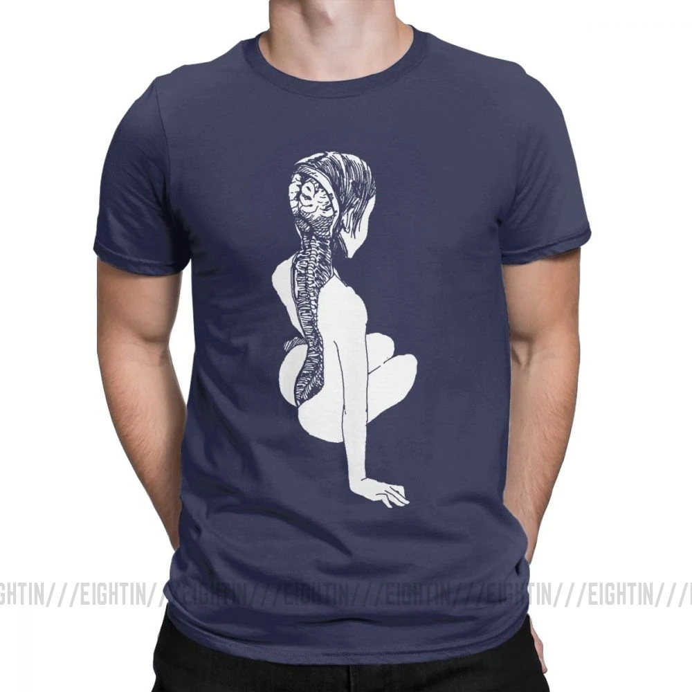 Junji Ito, аниме, жуткая манга, японский ужас, Kawaii, милые футболки для девочек, мужские вечерние топы, Винтажная футболка, хлопковая Футболка с круглым вырезом - Цвет: Тёмно-синий